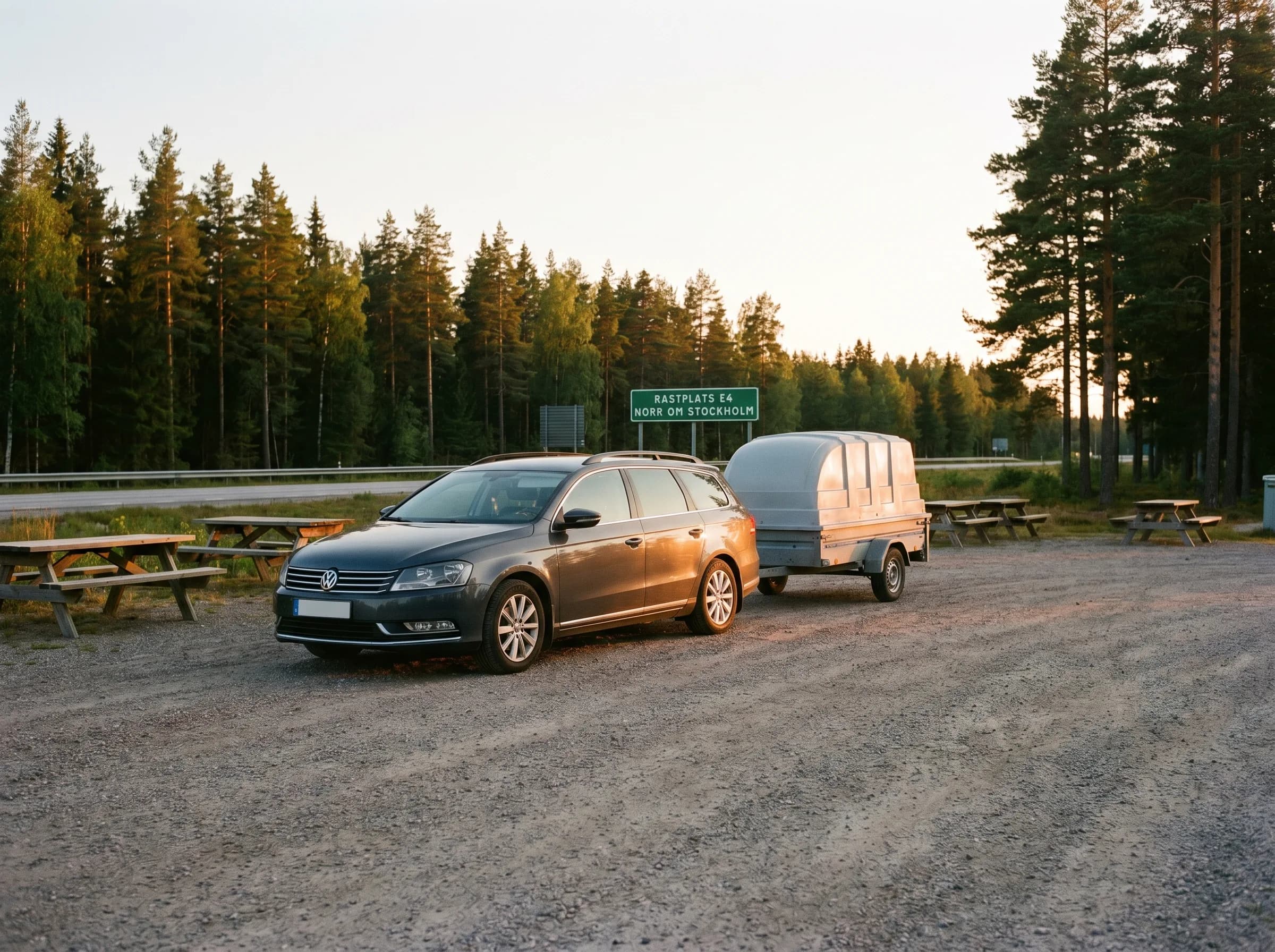 Bil med släpvagn på övningsområde — släpkörkort BE och B96 hos Skärholmens Trafikskola
